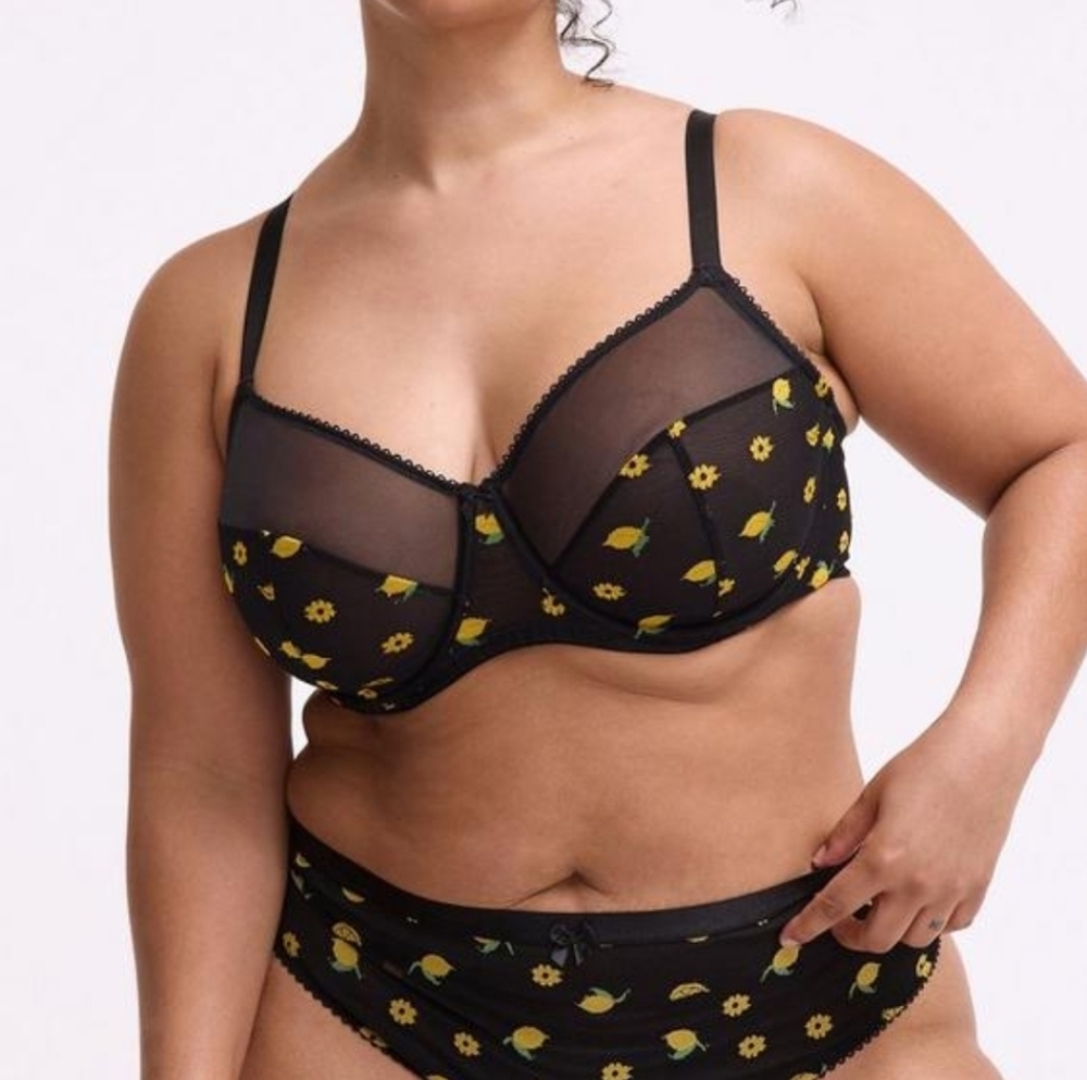 Balconette Unlined Mesh Emboidery Bra - Lemon Print